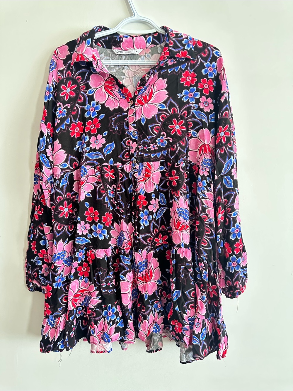 Zara Black Tunic with Pink & Blue Floral Print